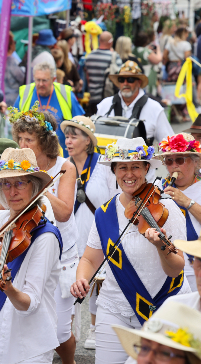 Tens of thousands of people fill Penzance on Saturday 28 June for Mazey Day, the highlight of Golowan Festival. Photo by Penzance Council